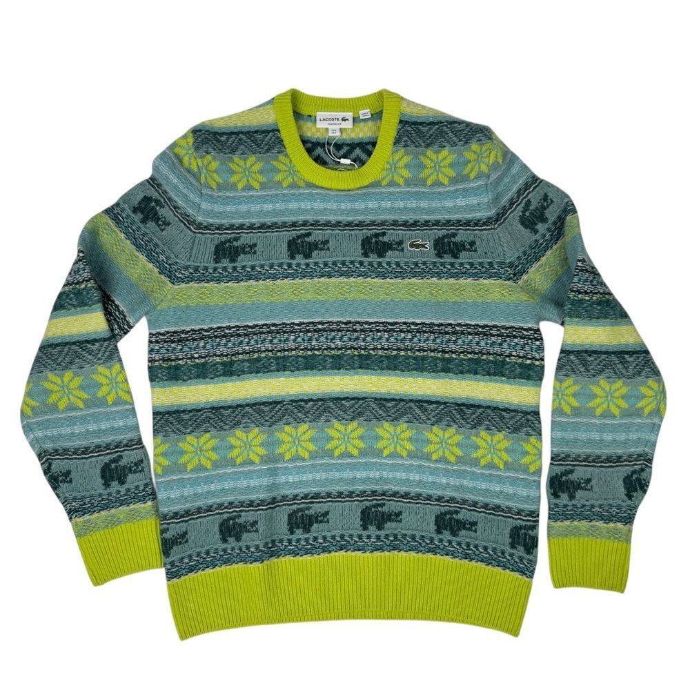 Lacoste Fair Isle Sweater Large Flash Yellow Wool Alpaca Knit Unisex NWT